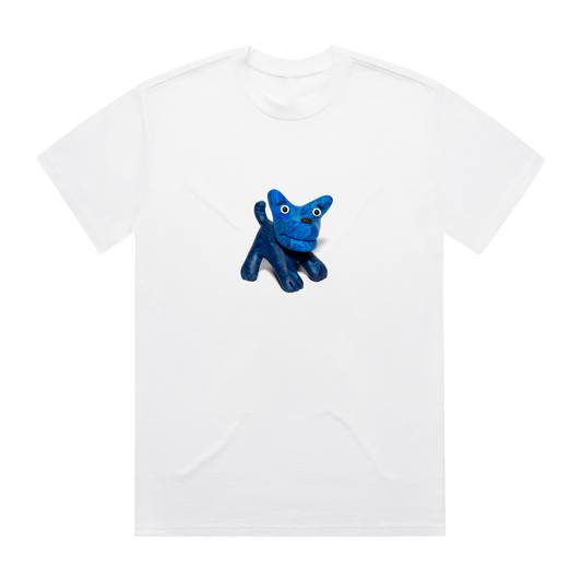 white t-shirt with dont tell the dog cover art on the front