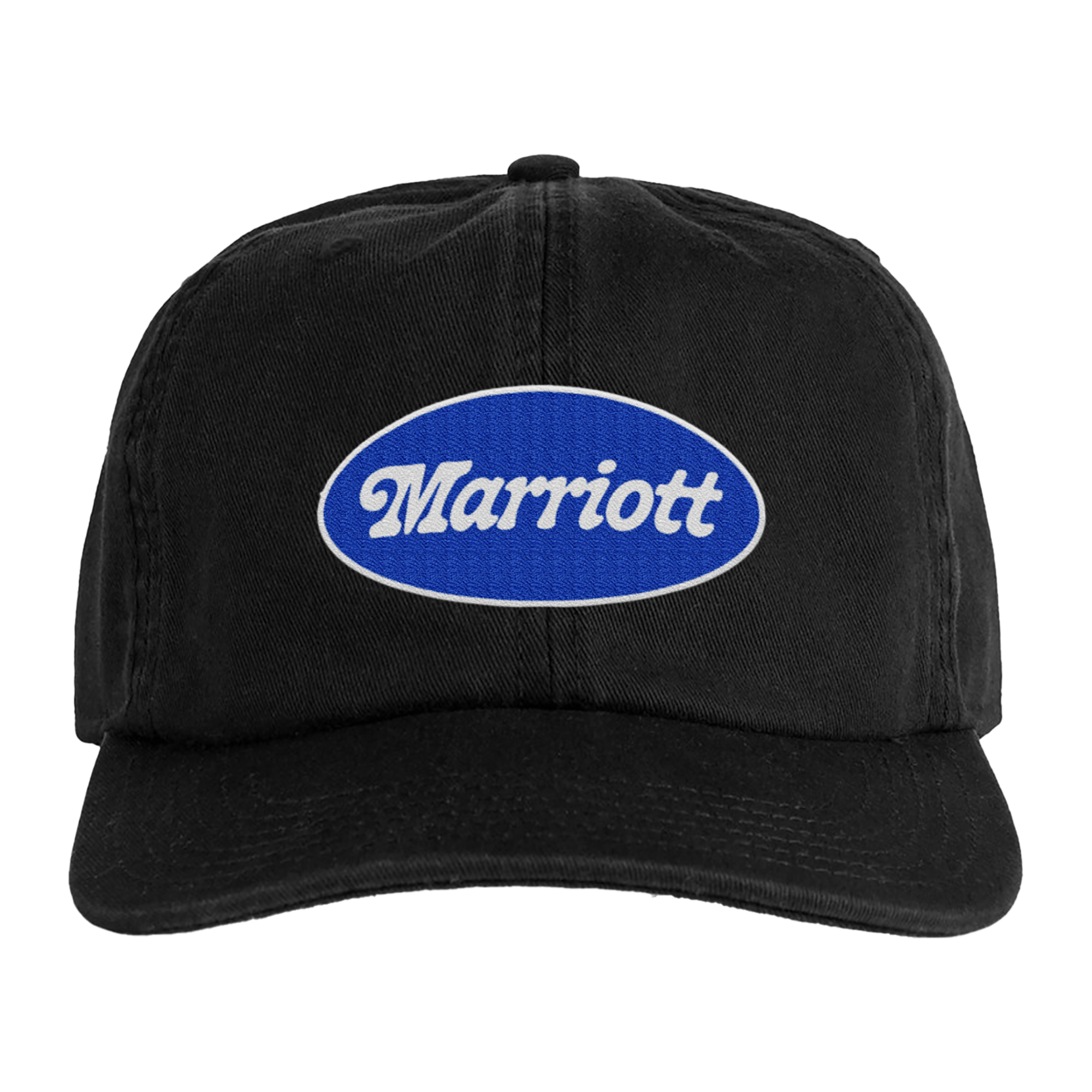 Black cap with James Marriott logo on front.