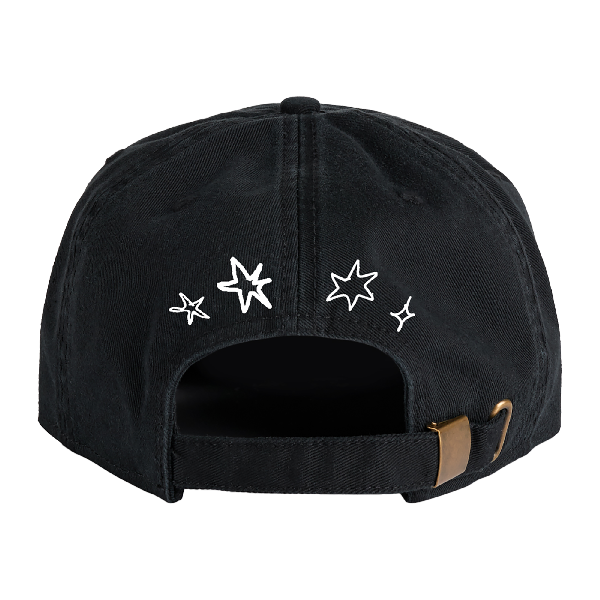 Black James Marriott cap with white star designs.