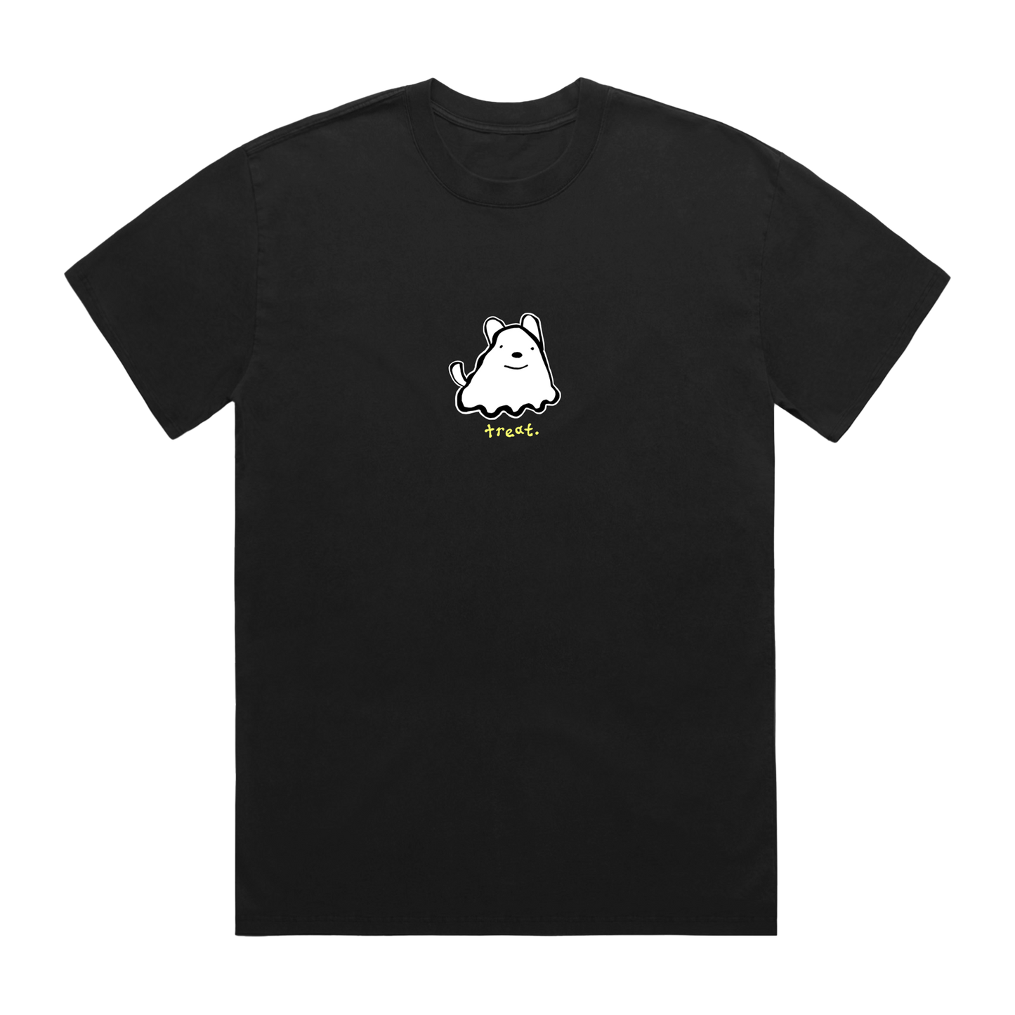 Black t-shirt with a white ghost graphic