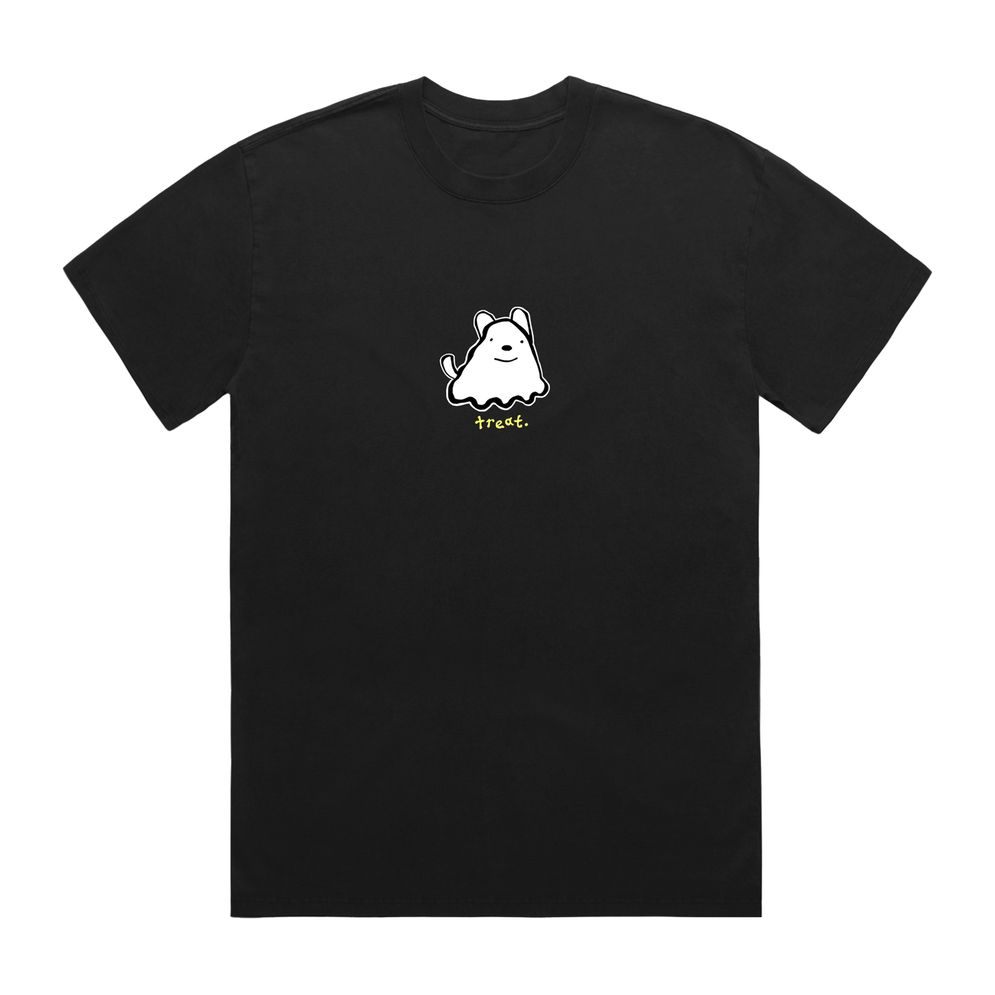 Black t-shirt with a white ghost graphic